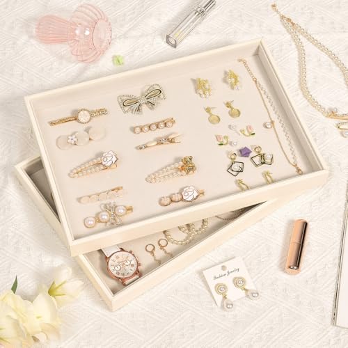 JETEHO Beige Velvet Jewelry Tray for Drawers Jewelrys Display Tray Stackable Jewelry Organizer Trays for Necklace Bracelet Ring Watch (1 Pack) - Image 4
