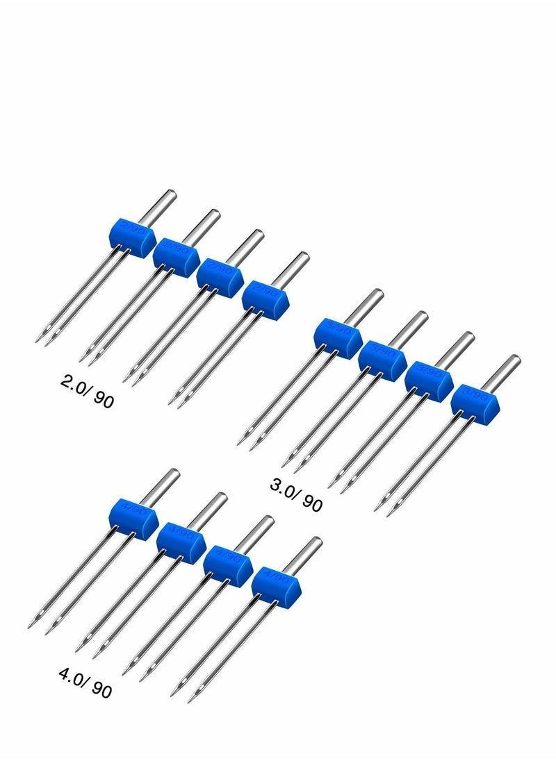 Y&D - Sewing Machine Twin Needles Double Stretch Pins for Household Machine, 3 Sizes Mixed 2.0/90, 3.0/90, 4.0/90 (12pcs) - Image 1
