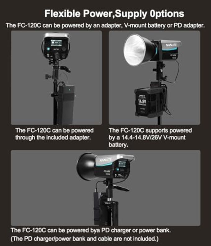 NANLITE Fc-120C Rgb Full-Color Led Spotlight, 2700K-7500K Color Temperature Adjustable, High Brightness 12850Lux, Multiple Control And Power Supply Methods, Suitable For Video Shooting And Photography - Image 3