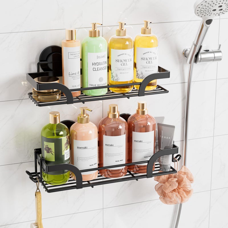 TAILI Shower Caddy Suction Cup 2 Pack, Heavy Duty Bathroom Basket, Bath Shelves for Inside, Stainless Steel Shower Holder for Bathroom Storage & Home Decor,Black - Image 1