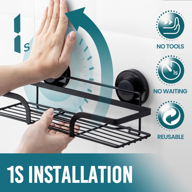 TAILI Shower Caddy Suction Cup 2 Pack, Heavy Duty Bathroom Basket, Bath Shelves for Inside, Stainless Steel Shower Holder for Bathroom Storage & Home Decor,Black - Image 2
