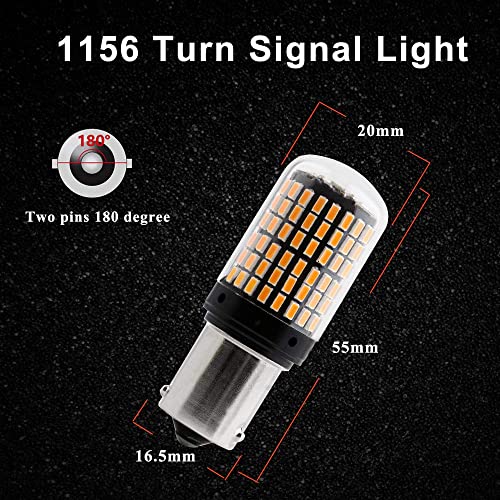 YM EBright لمبة إشارة انعطاف LED EverBright 1156 BA15S بزاوية 180 درجة P21W 1141 7506 أمامية وخلفية، خالية من أخطاء Canbus مع مقاومات، برتقالي/أصفر، 2800 لومن، مجموعة شرائح 3014 144SMD (عبوة من 2)  - Image 4