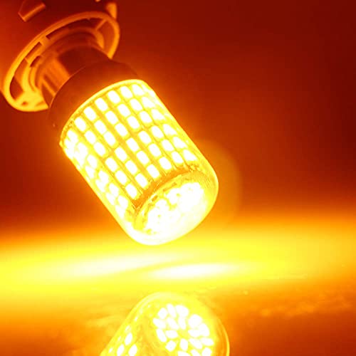 YM EBright لمبة إشارة انعطاف LED EverBright 1156 BA15S بزاوية 180 درجة P21W 1141 7506 أمامية وخلفية، خالية من أخطاء Canbus مع مقاومات، برتقالي/أصفر، 2800 لومن، مجموعة شرائح 3014 144SMD (عبوة من 2)  - Image 1