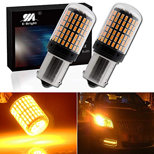 YM EBright لمبة إشارة انعطاف LED EverBright 1156 BA15S بزاوية 180 درجة P21W 1141 7506 أمامية وخلفية، خالية من أخطاء Canbus مع مقاومات، برتقالي/أصفر، 2800 لومن، مجموعة شرائح 3014 144SMD (عبوة من 2)  - Image 3