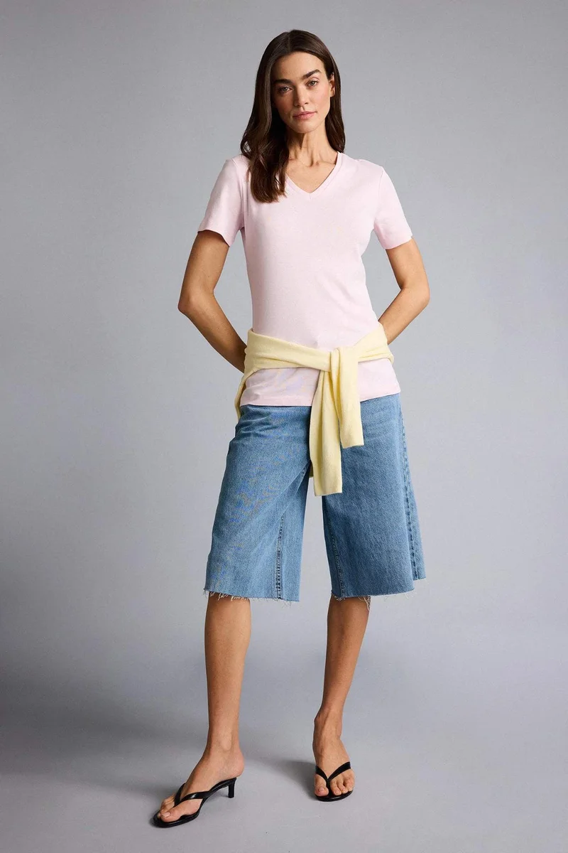 DeFacto Slim Fit Basic Ribbed V-Neck Short-Sleeved T-shirt