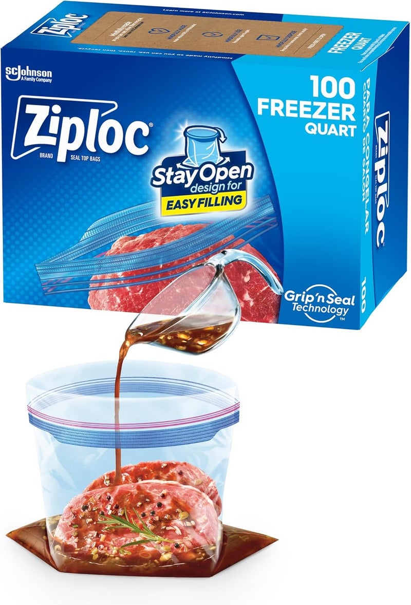 Ziploc Quart Food Storage Freezer Bags Stay Open Design with StandUp Bottom Easy to Fill 100 Count - Image 1