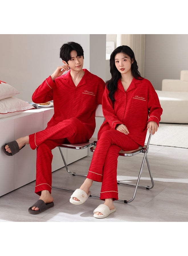 Couples Pure Cotton Sleepwear Long Sleeve Long Pants Simple Casual Collar Open Cardigan Home Clothes Set Can Be Worn outside - Image 1