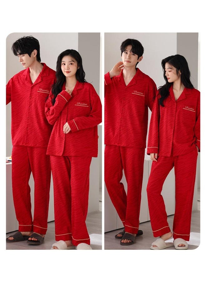 Couples Pure Cotton Sleepwear Long Sleeve Long Pants Simple Casual Collar Open Cardigan Home Clothes Set Can Be Worn outside - Image 2