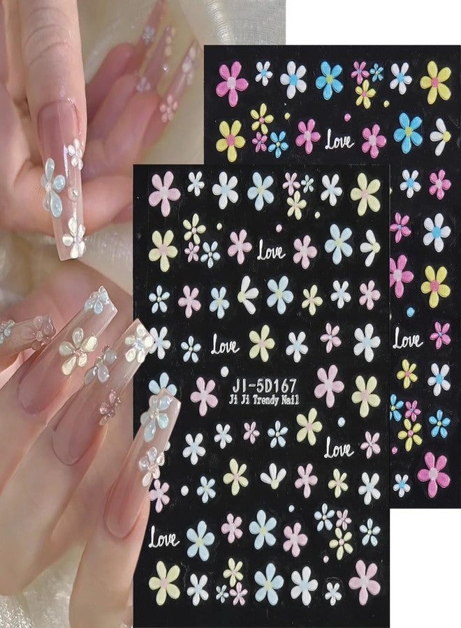 Fcozpjk 5D Embossed Flower Nail Stickers, 5PCS Colorful Floral Nail Art Stickers Pink Cherry Blossom Hibiscus Daisy Nail Decals Self-Adhesive Pegatinas para Uñas Spring Summer Decoration - Image 5