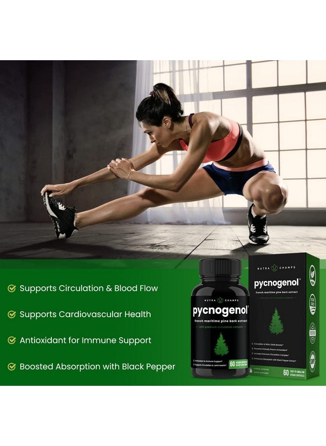 NutraChamps Pycnogenol French Maritime Pine Bark Extract ; Premium Circulation Complex ; Blood Flow Nitric Oxide Production ; Superior Absorption Results With Black Pepper Extract ; Vegan Nongmo ; 60 Capsules  - Image 4
