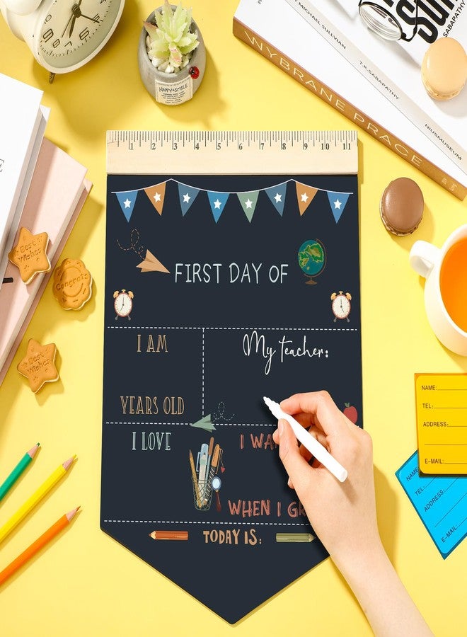 Vicenpal First and Last Day of School Chalkboard Rainbow First Day of School Sign 13.8 x 10 Inch Reusable Double Sided Sign for Graduation Kids Preschool Kindergarten(Pencil Style) - Image 3