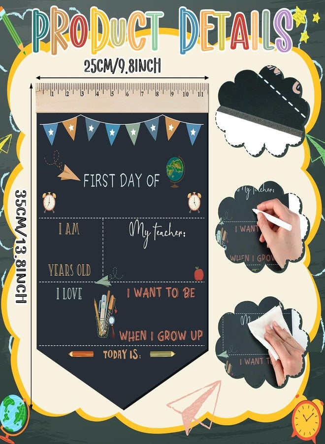 Vicenpal First and Last Day of School Chalkboard Rainbow First Day of School Sign 13.8 x 10 Inch Reusable Double Sided Sign for Graduation Kids Preschool Kindergarten(Pencil Style) - Image 2