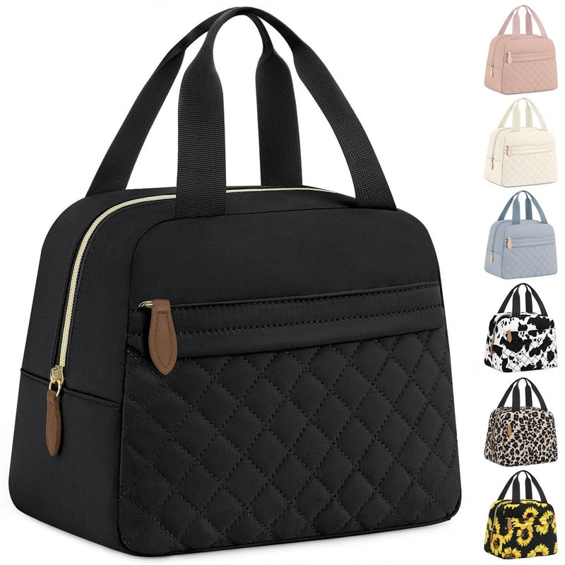 ELONGRIVER Insulated Lunch Bag for Women, Portable Lightweight Lunch Box for Adults, Reusable Lunch Tote Cooler Bags with Front Zipper Pocket for Work School Picnic(Black, Large) - Image 1