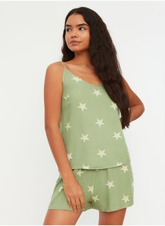 trendyol Green Star Viscose Undershirt-Shorts Woven Pajama Set THMSS20PT0295  - Image 1