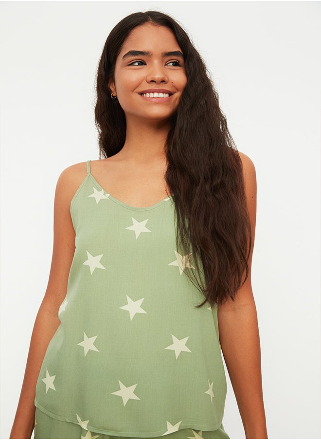 trendyol Green Star Viscose Undershirt-Shorts Woven Pajama Set THMSS20PT0295  - Image 3