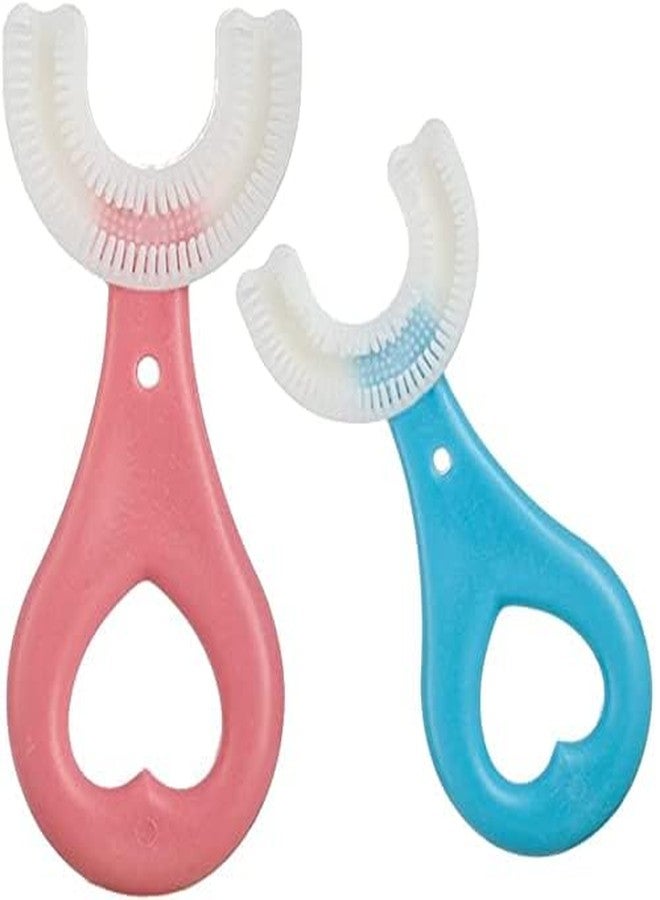 HOTFIX Kids U Shaped Manual Toothbrush With Silicone Bristles Massage Toddler Toothbrush,360? All-Round Oral Cleaning Tooth Brush U-Shaped Training Toothbrushes For Kids Children,2 pieces,Multicolour - Image 2