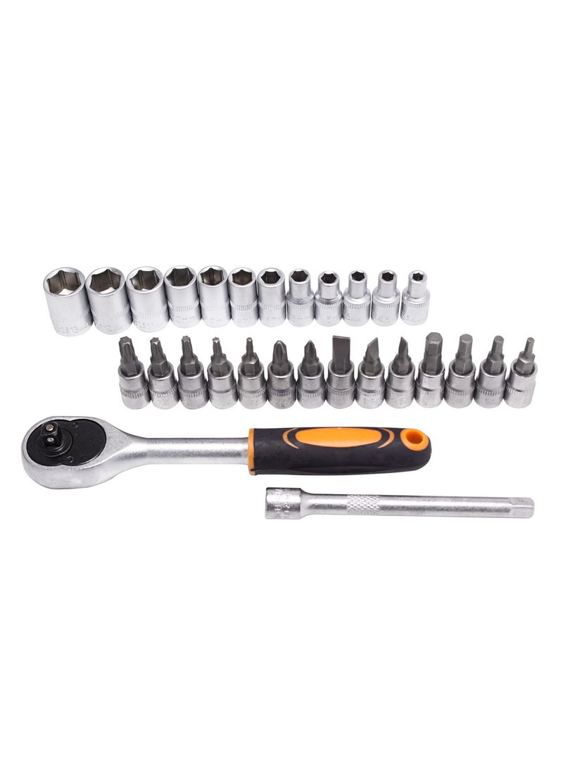 ISMA socket and bit set 28 pcs 1/4"(4-13mm, Torx:T10,15,20,25,30, Hex:3-6mm,SL:4,5.5,7mm, PH1,2) - Image 2