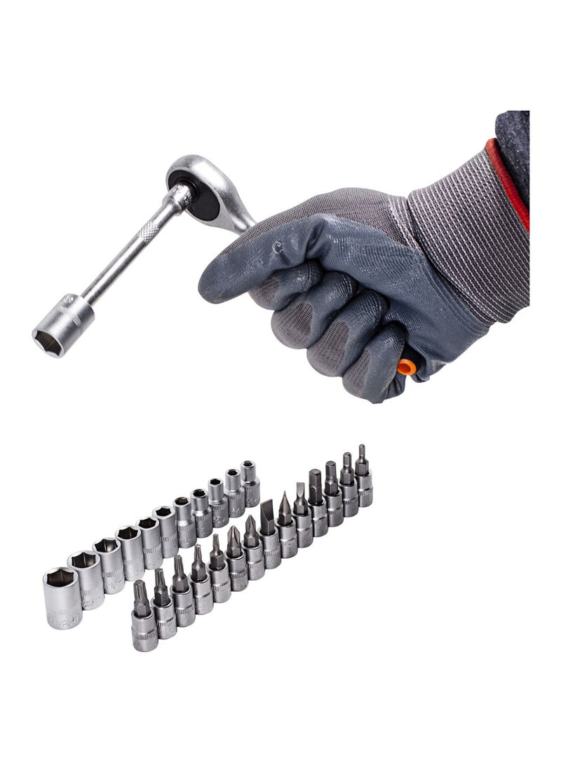 ISMA socket and bit set 28 pcs 1/4"(4-13mm, Torx:T10,15,20,25,30, Hex:3-6mm,SL:4,5.5,7mm, PH1,2) - Image 4