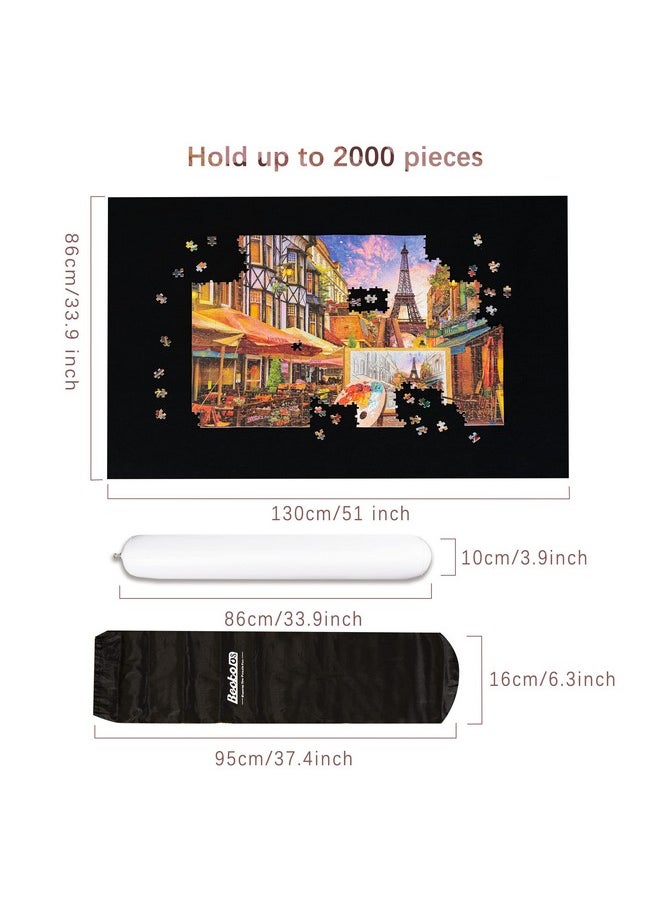 Becko US 2000Pc Jigsaw Puzzle Mat Roll Up With Black Pump & Drawstring Storage Bag Black Felt Mat For Easy Transport & Storage Portable Puzzle Saver For 2000 1500 1000 500 Pieces Jigsaw Puzzles  - Image 2