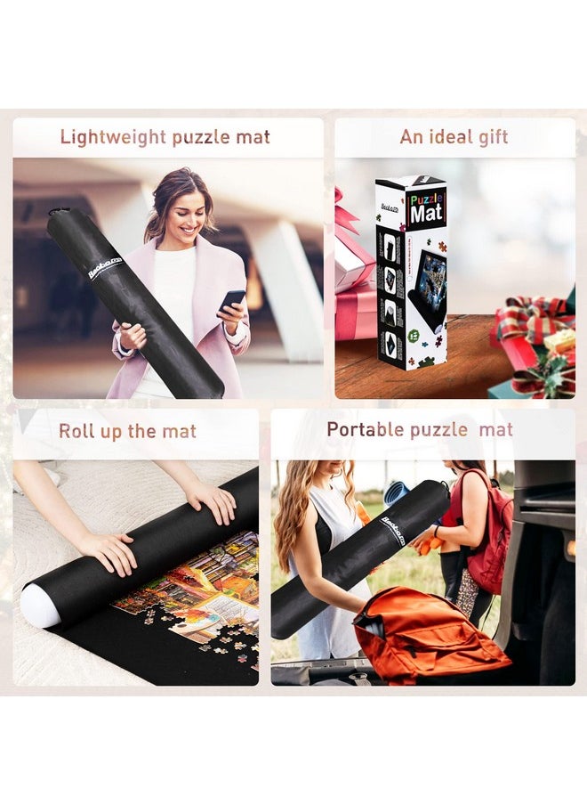 Becko US 2000Pc Jigsaw Puzzle Mat Roll Up With Black Pump & Drawstring Storage Bag Black Felt Mat For Easy Transport & Storage Portable Puzzle Saver For 2000 1500 1000 500 Pieces Jigsaw Puzzles  - Image 3
