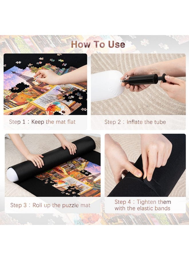 Becko US 2000Pc Jigsaw Puzzle Mat Roll Up With Black Pump & Drawstring Storage Bag Black Felt Mat For Easy Transport & Storage Portable Puzzle Saver For 2000 1500 1000 500 Pieces Jigsaw Puzzles  - Image 4