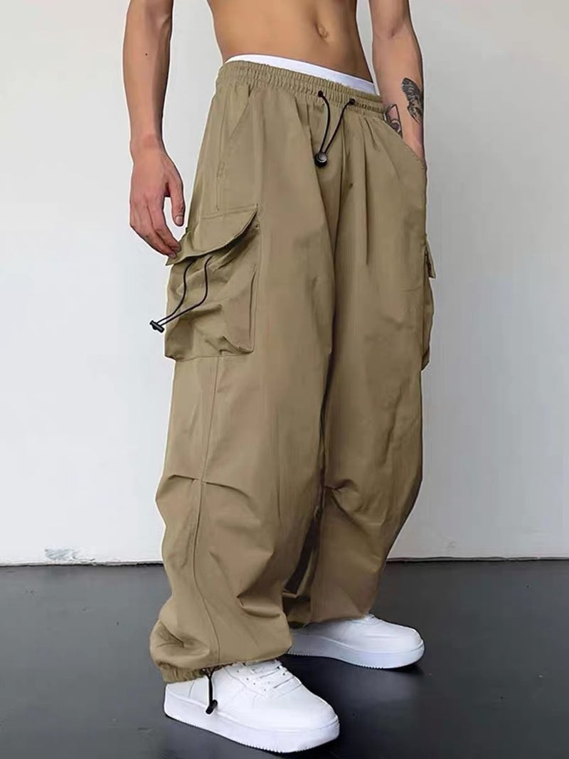 2024 American-Style Design Sense Niche Straight Multi-Pocket Adjustable Drawstring Casual Loose Trousers For Men And Women Ins Trendy - Image 4