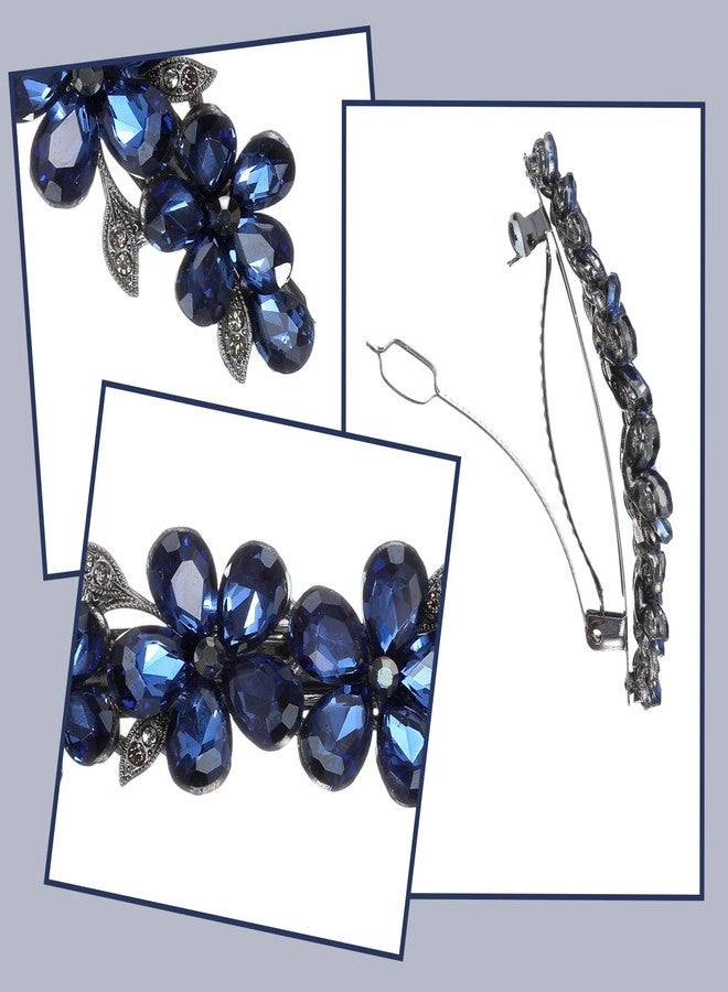 Shimmeroo Blue Flower Rhinestone Hair Clips Shimmeroo Sparkly Crystal Bridal Rhinestone Hair Clips Fancy Clothespin Accessories for Women Bridal Wedding Bride Prom Flower Girls(Blue,1 Pcs) - Image 3