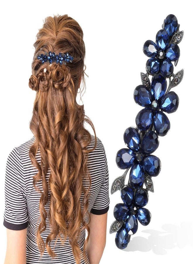Shimmeroo Blue Flower Rhinestone Hair Clips Shimmeroo Sparkly Crystal Bridal Rhinestone Hair Clips Fancy Clothespin Accessories for Women Bridal Wedding Bride Prom Flower Girls(Blue,1 Pcs) - Image 1