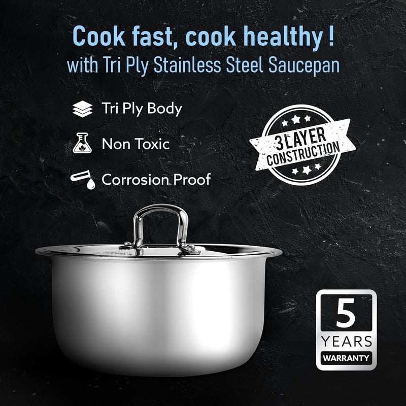 AGARO Regency Triply Tope 4.5L with Stainless Steel Lid, 2.5mm Thick Body, Rivetted Handle, Induction & Gas Compatible, Patila, Bhagona, Tapeli, 3 Layered Kitchen Induction Cookware, 24 Cm, Silver - Image 2