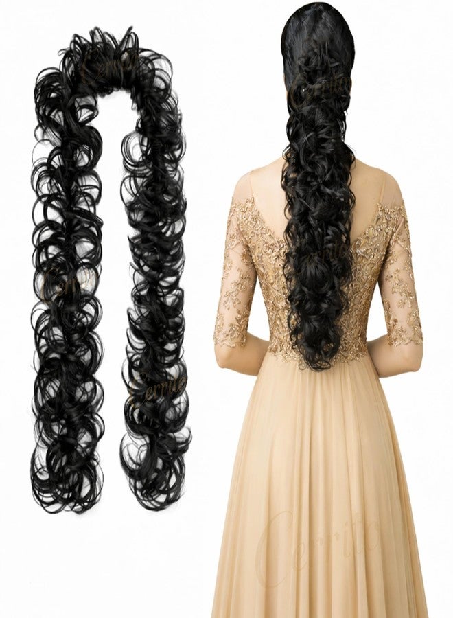 Cerrito Frill Hair Extensions for Women | Premium Curly Braid Ponytail Accessory | Messy Hair Frill for Juda, Ponytails, Buns & Updos | Volume Enhancer | Easy Clip-In Wig-Like Attachment, Natural Black (Big) - Image 1