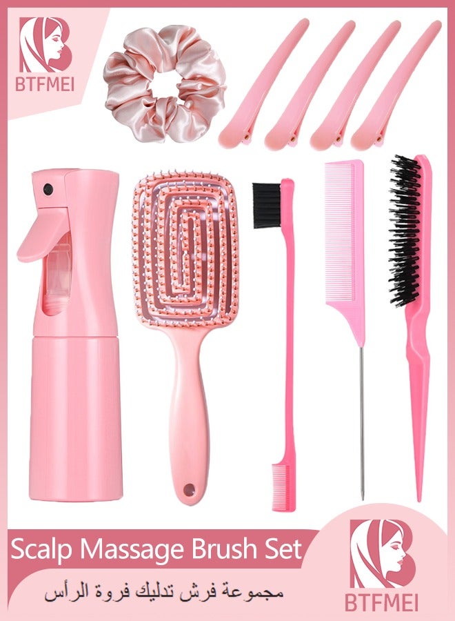 BTFMEI 10PCS Detangling Hair Comb Set, Massage Anti-Static Hair Brush Hollow out Wet Teasing Rat Tail Brush Hairpin with Spray Bottle Barber Styling Tools  - Image 1