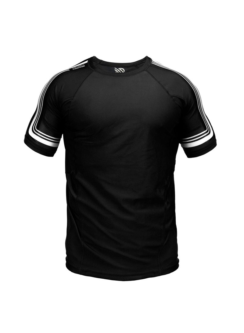 Sanabul  Sanabul Core Short Sleeve Rash Guard – Quick Dry Compression Shirt for Men,  Black With White Stripes, X-LARGE - Image 1