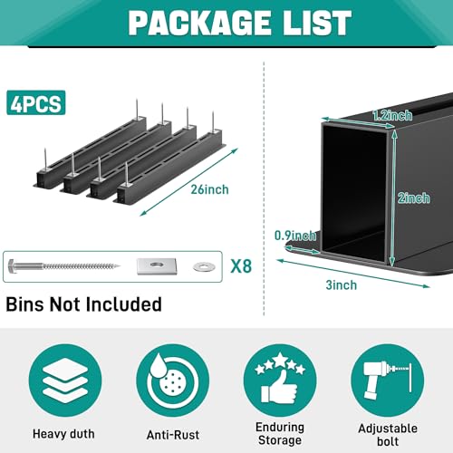 EVERHANGER Ceiling Storage Rack Heavy Duty Overhead Garage Storage Rack Adjustable Ceiling Bin Storage System 4 Sets for 3 Bins 26 Inch - Image 3