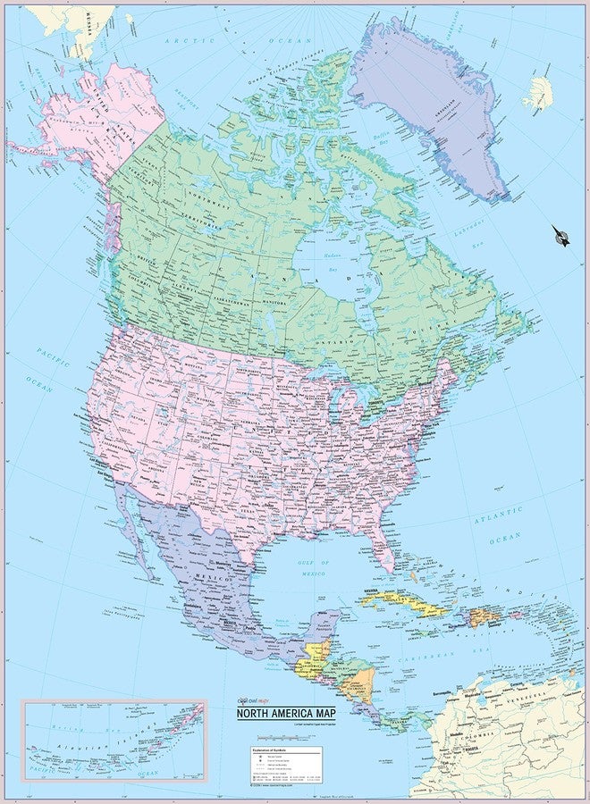 Cool Owl Maps CoolOwlMaps North America Continent Wall Map Poster - Rolled (Laminated 24x32) - Image 1