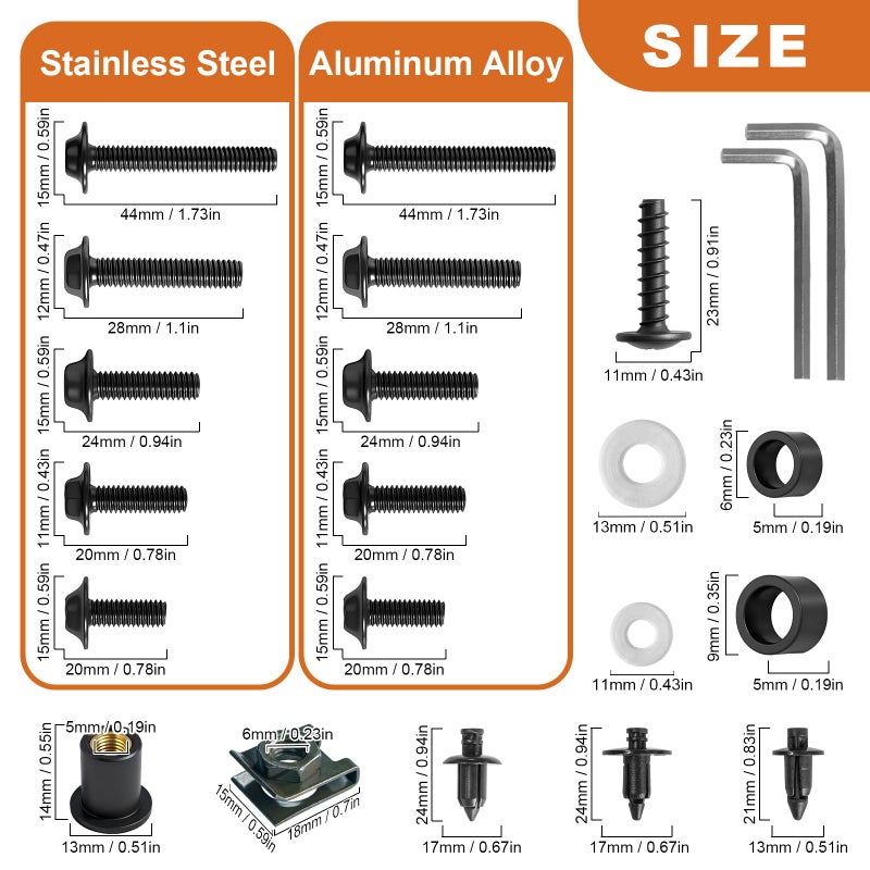 Mioyrxia Motorcycle Fairing Bolt Kit, 195Pcs M5 M6 Stainless Steel Motorcycle Windscreen Screws Black Fasteners Fairing Bolts Nut Clips Kit Universal for Kawasak Suzuki Honda Ducati Yamaha BMW GSXR Motorcycle - Image 2