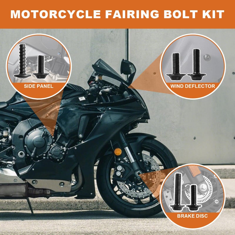 Mioyrxia Motorcycle Fairing Bolt Kit, 195Pcs M5 M6 Stainless Steel Motorcycle Windscreen Screws Black Fasteners Fairing Bolts Nut Clips Kit Universal for Kawasak Suzuki Honda Ducati Yamaha BMW GSXR Motorcycle - Image 4