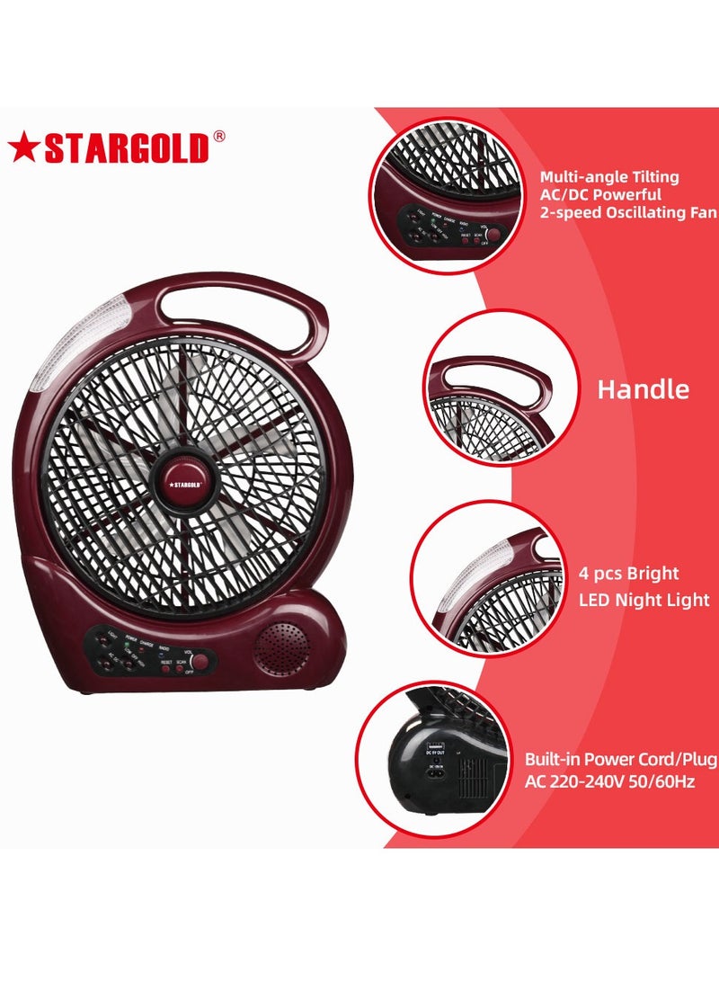 ستارجولد 10 بوصة مروحة متأرجحة قابلة للشحن 4 قطع LED ضوء مع راديو 20 واط - Image 3