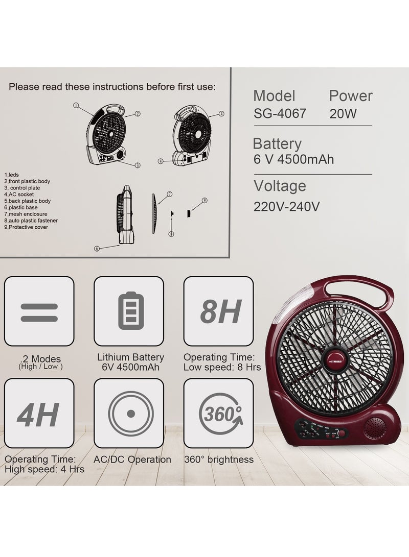 ستارجولد 10 بوصة مروحة متأرجحة قابلة للشحن 4 قطع LED ضوء مع راديو 20 واط - Image 4