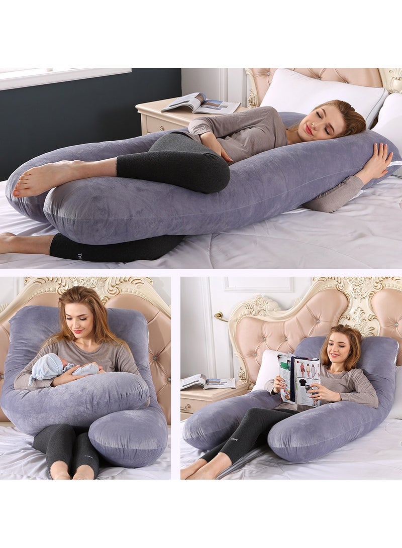 U-Shaped Pregnancy Pillow Full Body Maternity Support Pillow 55"x 28" (Grey) - Image 4