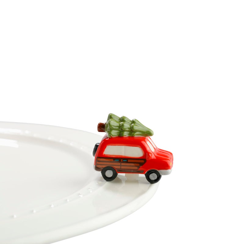 nf nora fleming Nora Fleming Just Like The Griswolds Woody Van with Tree  HandPainted Ceramic Christmas Decor  Winter Minis for The Home and Office 