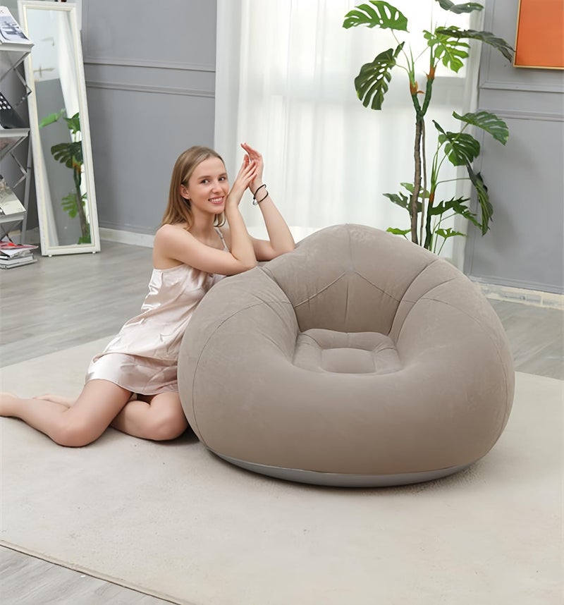 Bean Bag Chairs Inflatable Camping Sofa Chair Blow up Chairs Folding Portable Inflatable Chair for Living Room Bedroom Reading Room (Grey) - Image 2