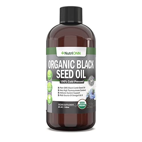 NutriONN Organic Black Seed Oil - USDA Certified Organic Black Cumin Seed Oil Liquid – High Thymoquinone Content – Non-GMO and Cold-Pressed – Rich Source of Omega-6 & Omega-9 Fatty Acids - 8 Oz - Image 1