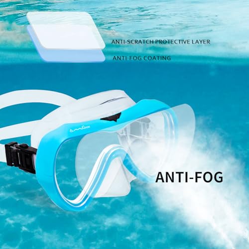OMGear Diving Mask Snorkeling Gear Kids Adult Snorkel Mask Dive Goggles Silicone Swim Glasses with Nose Cover for Scuba Free Diving Spearfishing Neoprene Strap Cover Impact Resistance (Aqua) - Image 3