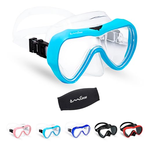 OMGear Diving Mask Snorkeling Gear Kids Adult Snorkel Mask Dive Goggles Silicone Swim Glasses with Nose Cover for Scuba Free Diving Spearfishing Neoprene Strap Cover Impact Resistance (Aqua) - Image 1