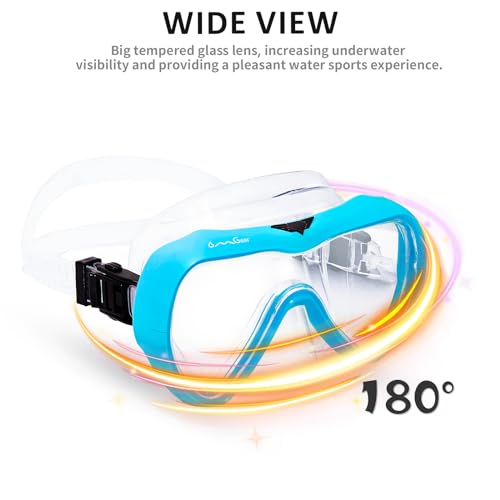 OMGear Diving Mask Snorkeling Gear Kids Adult Snorkel Mask Dive Goggles Silicone Swim Glasses with Nose Cover for Scuba Free Diving Spearfishing Neoprene Strap Cover Impact Resistance (Aqua) - Image 5