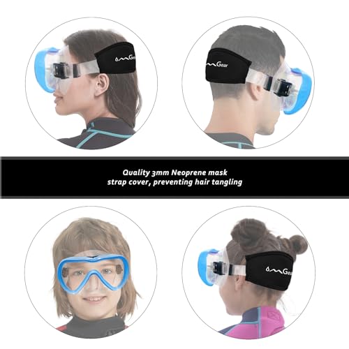 OMGear Diving Mask Snorkeling Gear Kids Adult Snorkel Mask Dive Goggles Silicone Swim Glasses with Nose Cover for Scuba Free Diving Spearfishing Neoprene Strap Cover Impact Resistance (Aqua) - Image 4