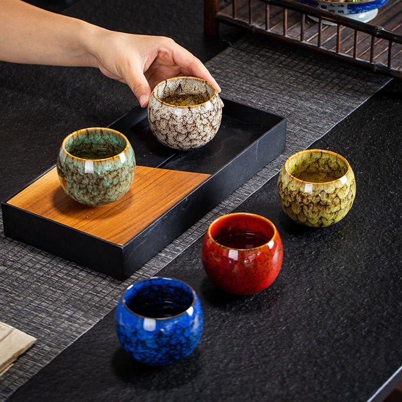 ZPGXLRZ 5Pcs Ceramic Tea Cup Set, 6oz Chinese Tea Cups with Designed Gift Box - 5 Stylish Colors - Image 2
