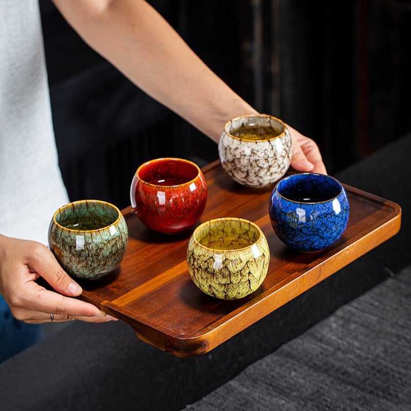 ZPGXLRZ 5Pcs Ceramic Tea Cup Set, 6oz Chinese Tea Cups with Designed Gift Box - 5 Stylish Colors - Image 3