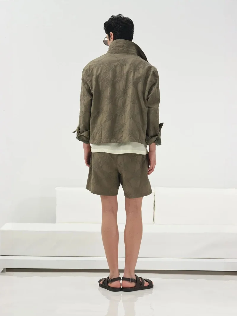 Giesto Khaki Green GIESTO Floral Jacquard Buttoned Shirt Collar Jacket for Men | Best Price UAE