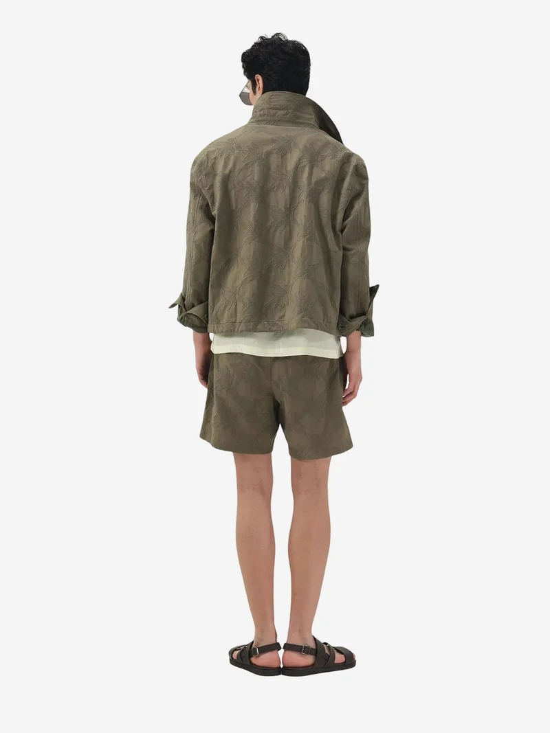 Giesto Khaki Green GIESTO Floral Jacquard Buttoned Shirt Collar Jacket for Men | Best Price UAE